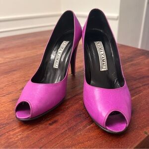 Norma Kamali Vintage 1984 Pink Peep-Toe Pump Heels